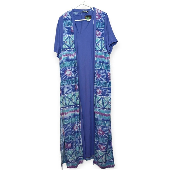 Vintage Two  Piece Purple V Neck Maxi Dress Chain Back Colourful Maxi Vest 20W - Picture 1 of 13